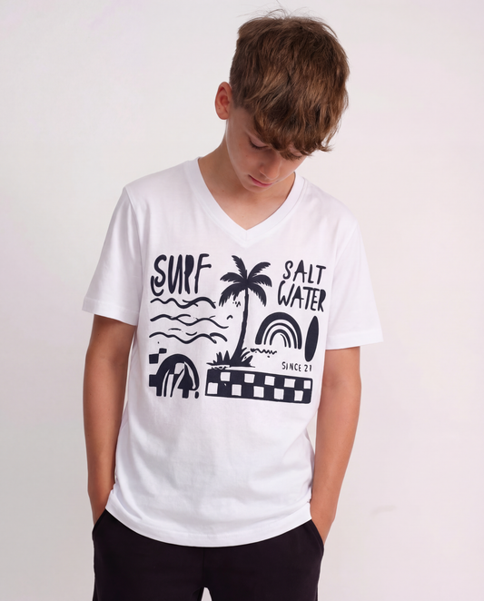 טי מודפס וי surf salt water