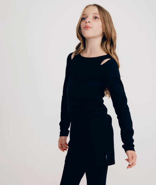 שמלת ריב צמודה עם פתח בכתף