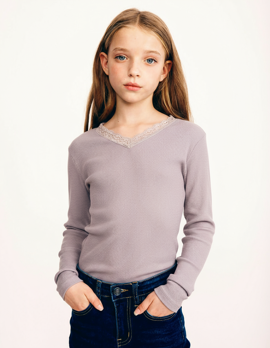 טי שירט ריב בשילוב תחרה